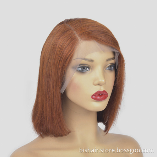 Wholesale Brazilian human hair bob wig with bangs short bob wig for black women pre plucked virgin hair Tlace wig with baby hair